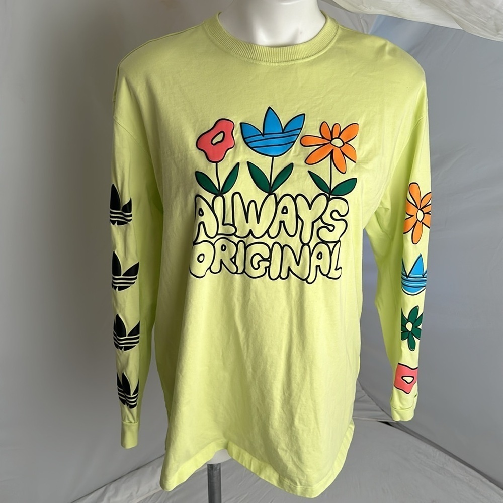 Adidas Always Original yellow multicolor loose fit long sleeve crew neck t-shirt